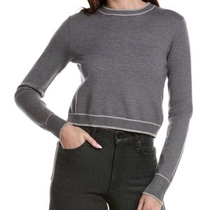 NWT - Sweet Romeo Charcoal Stripe Trim Cropped Crew Neck Sweater Women's Size L